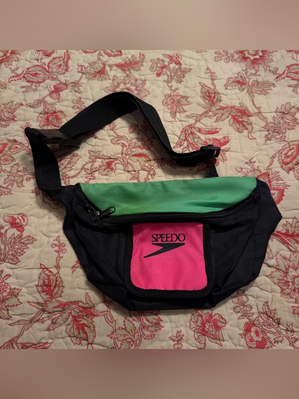 Vintage 90s Speedo Black Green & Pink Colorblock Waist Pack Bag